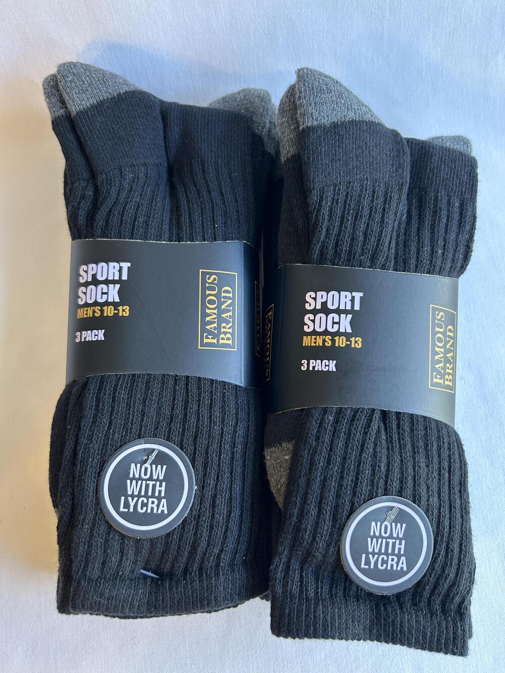 Famous Brand Socks Athletic Mens Size 10-13 Black 6 Pair Sport Pack Mid Calf